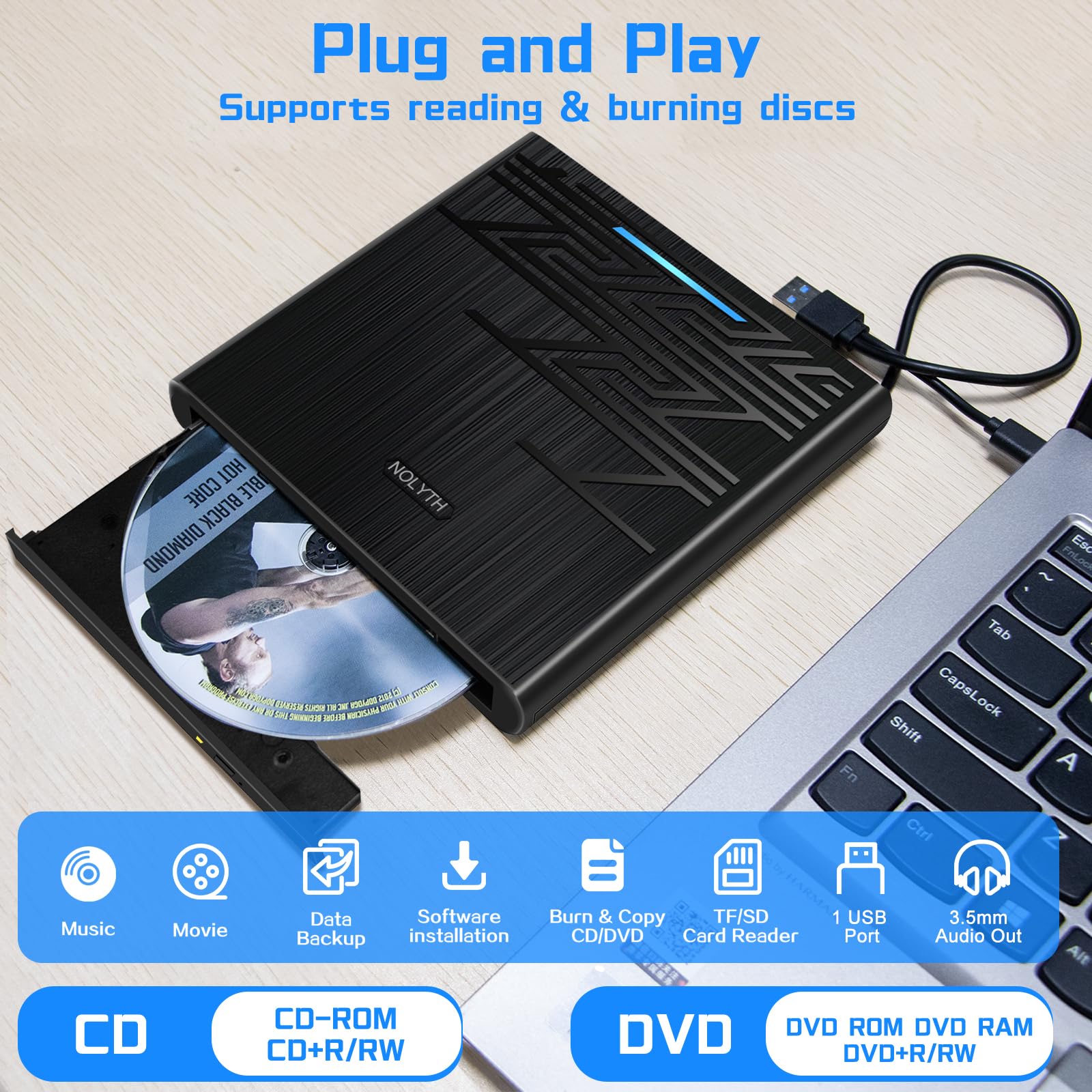 Amazon.co.jp: NOLYTH 外付けDVDドライブ USB 3.0/USB C CD DVD +/-RW